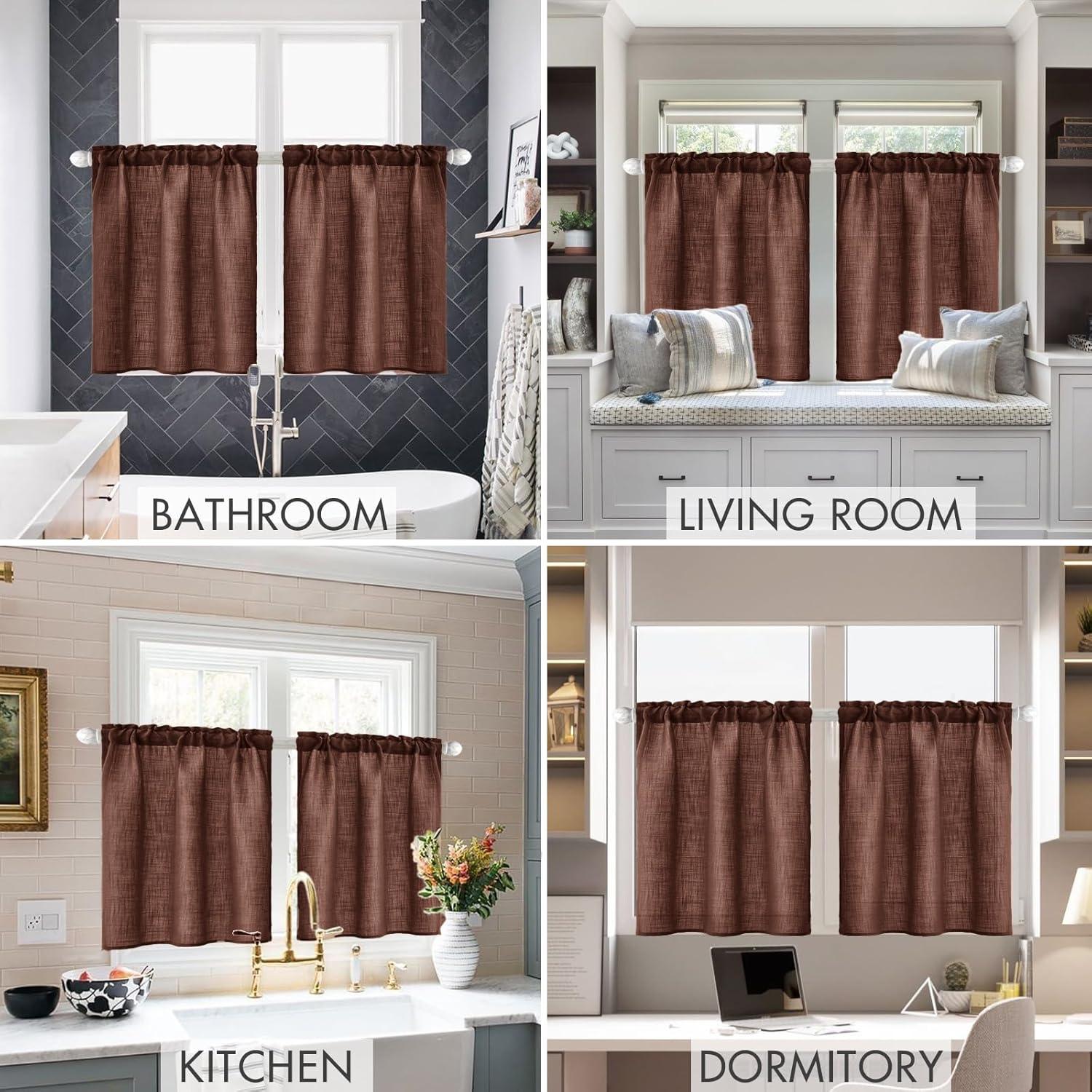 imageMIULEE Natural White Linen Curtains 84 Inch Length 2 Panels Set for Living Room Bedroom Semi Sheer Light Filtering Farmhouse Rod Pocket Long Soft Thick Linen Textured Window Drapes W42XL84Chocolate Brown