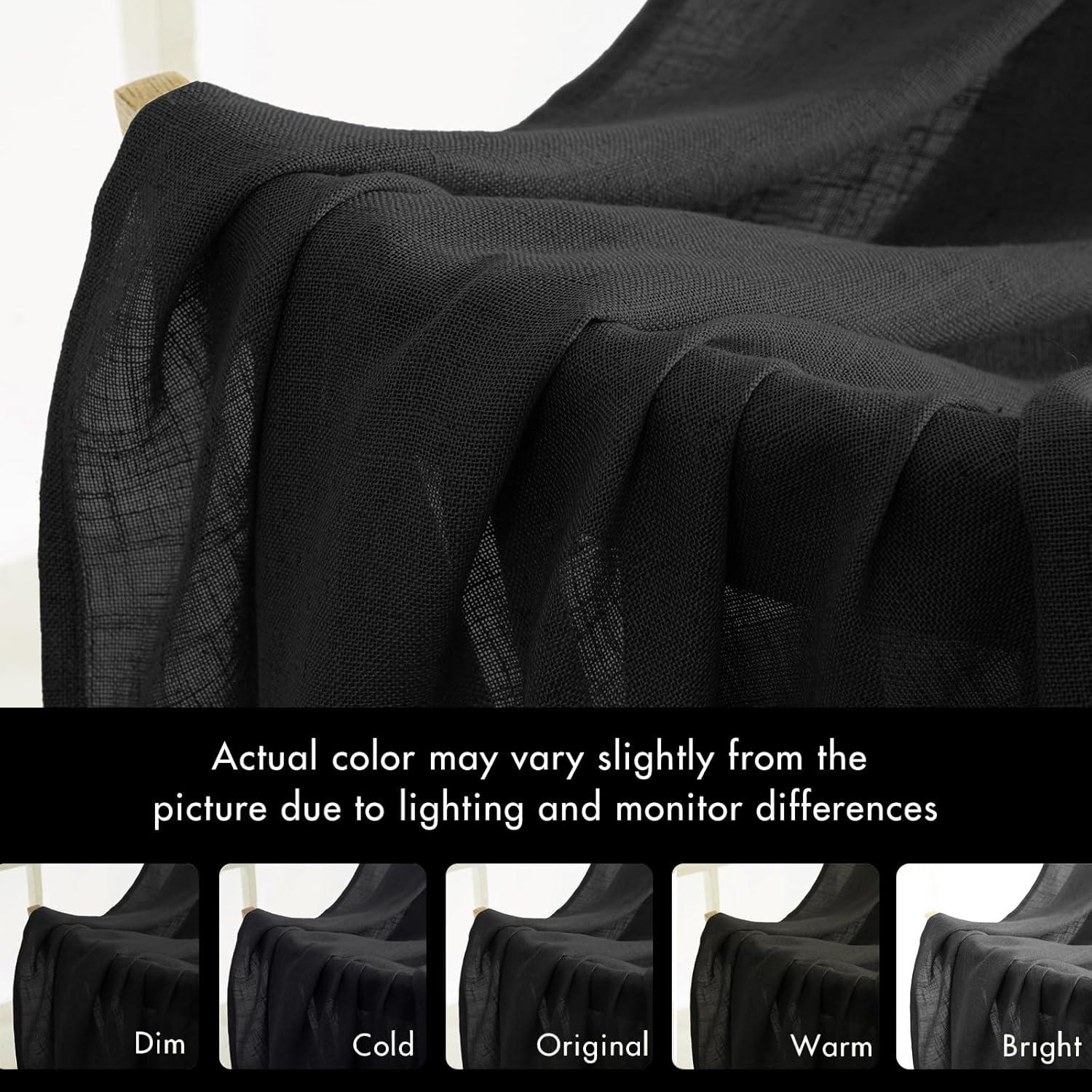 imageMIULEE Natural White Linen Curtains 84 Inch Length 2 Panels Set for Living Room Bedroom Semi Sheer Light Filtering Farmhouse Rod Pocket Long Soft Thick Linen Textured Window Drapes W42XL84Black
