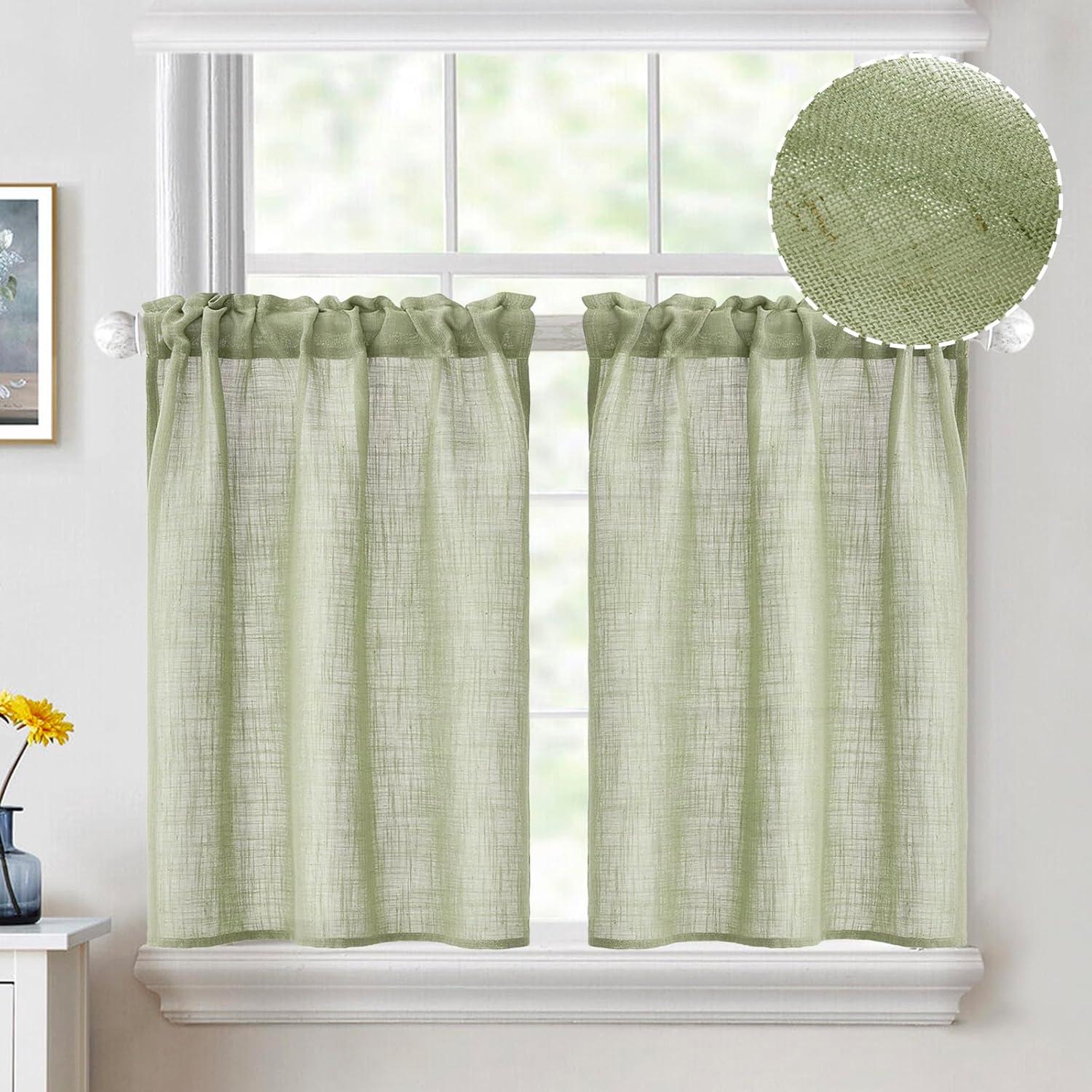 imageMIULEE Natural White Linen Curtains 84 Inch Length 2 Panels Set for Living Room Bedroom Semi Sheer Light Filtering Farmhouse Rod Pocket Long Soft Thick Linen Textured Window Drapes W42XL84Sage Green