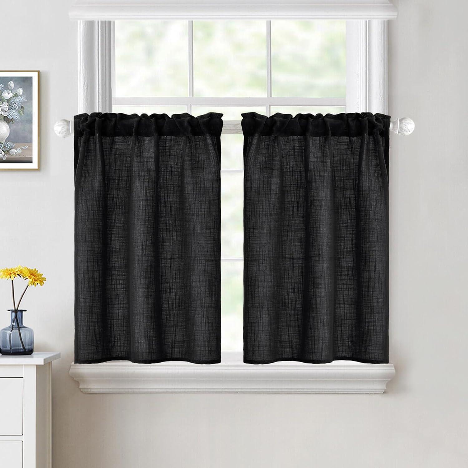 imageMIULEE Natural White Linen Curtains 84 Inch Length 2 Panels Set for Living Room Bedroom Semi Sheer Light Filtering Farmhouse Rod Pocket Long Soft Thick Linen Textured Window Drapes W42XL84Black