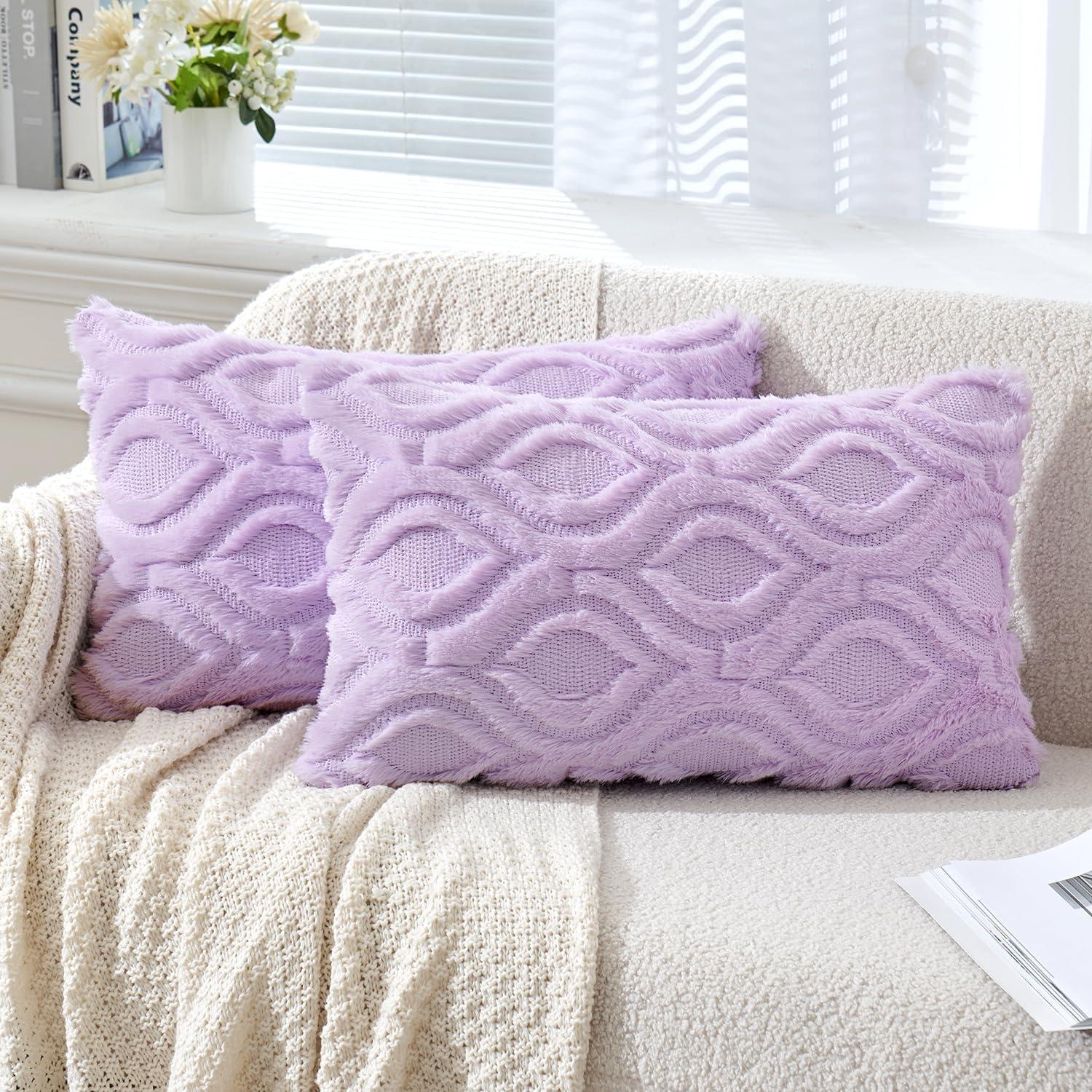 imageMIULEE Navy Blue Throw Pillow Covers 20x20 Inch Soft Winter Plush Faux Wool Couch Pillow Covers Set of 2 Decorative Farmhouse Boho Throw Pillows for Sofa Living Room BedLight Purple