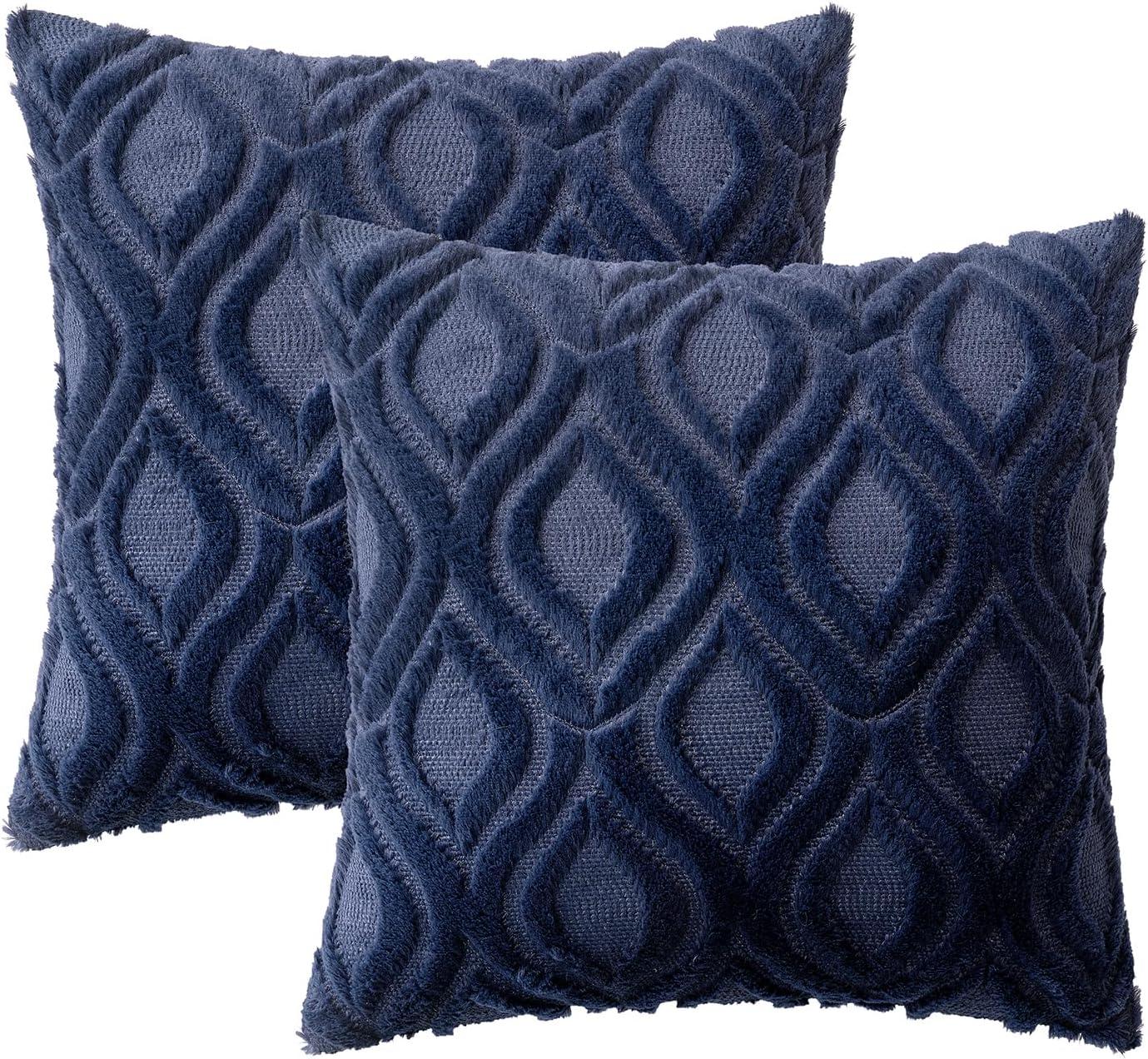 imageMIULEE Navy Blue Throw Pillow Covers 20x20 Inch Soft Winter Plush Faux Wool Couch Pillow Covers Set of 2 Decorative Farmhouse Boho Throw Pillows for Sofa Living Room BedNavy Blue