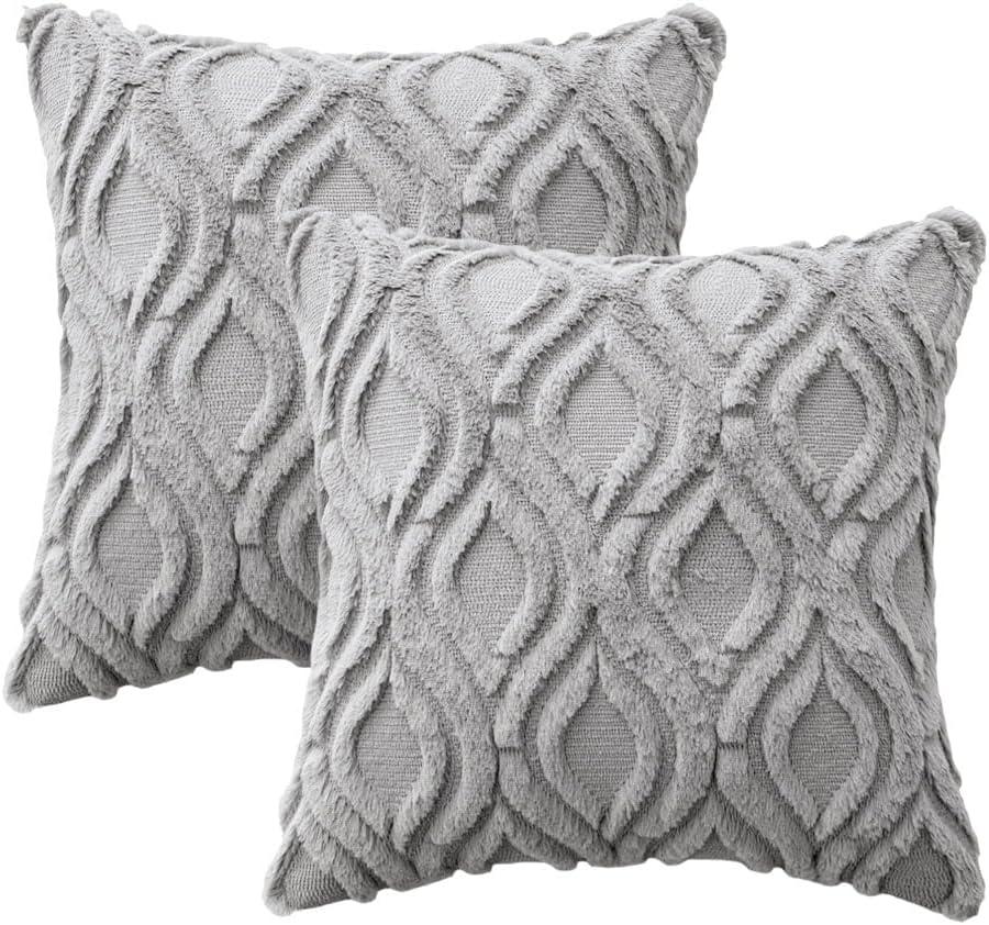 imageMIULEE Navy Blue Throw Pillow Covers 20x20 Inch Soft Winter Plush Faux Wool Couch Pillow Covers Set of 2 Decorative Farmhouse Boho Throw Pillows for Sofa Living Room BedLight Grey