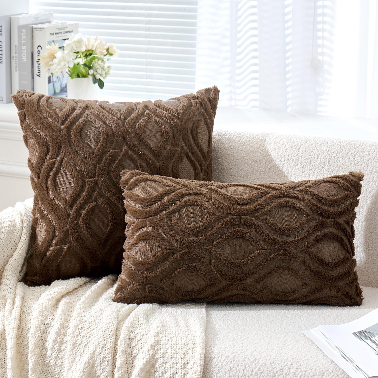 imageMIULEE Navy Blue Throw Pillow Covers 20x20 Inch Soft Winter Plush Faux Wool Couch Pillow Covers Set of 2 Decorative Farmhouse Boho Throw Pillows for Sofa Living Room BedDark Brown