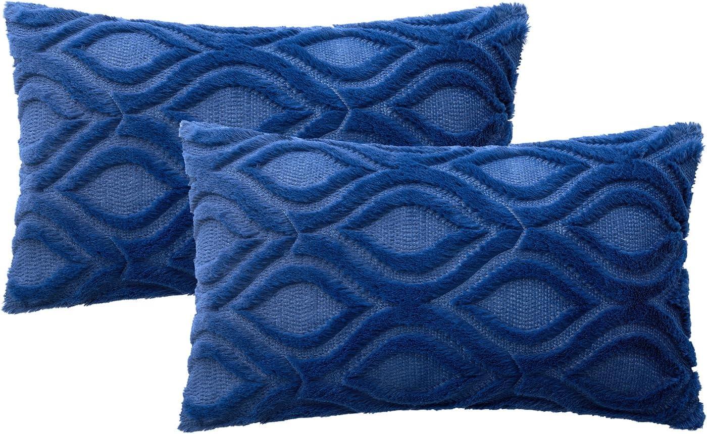 imageMIULEE Navy Blue Throw Pillow Covers 20x20 Inch Soft Winter Plush Faux Wool Couch Pillow Covers Set of 2 Decorative Farmhouse Boho Throw Pillows for Sofa Living Room BedDark Blue