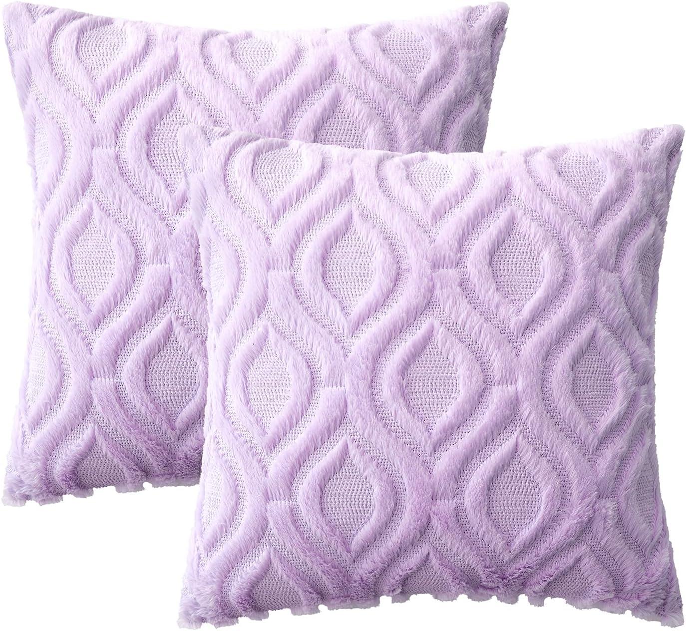 imageMIULEE Navy Blue Throw Pillow Covers 20x20 Inch Soft Winter Plush Faux Wool Couch Pillow Covers Set of 2 Decorative Farmhouse Boho Throw Pillows for Sofa Living Room BedLight Purple