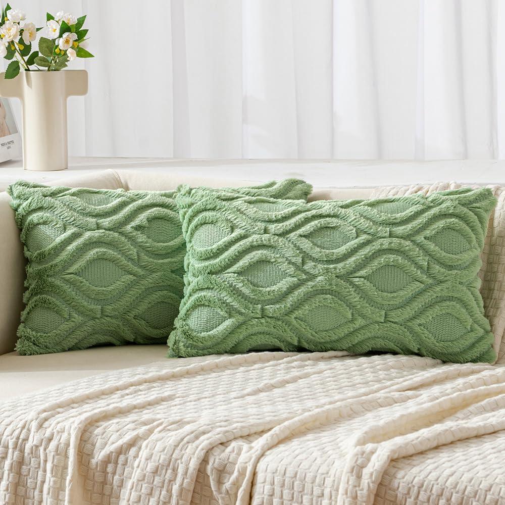 imageMIULEE Navy Blue Throw Pillow Covers 20x20 Inch Soft Winter Plush Faux Wool Couch Pillow Covers Set of 2 Decorative Farmhouse Boho Throw Pillows for Sofa Living Room BedSage Green