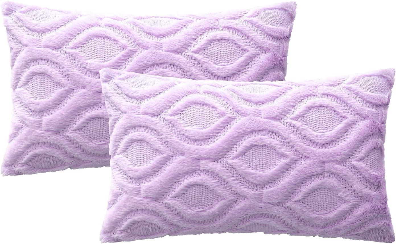 imageMIULEE Navy Blue Throw Pillow Covers 20x20 Inch Soft Winter Plush Faux Wool Couch Pillow Covers Set of 2 Decorative Farmhouse Boho Throw Pillows for Sofa Living Room BedLight Purple