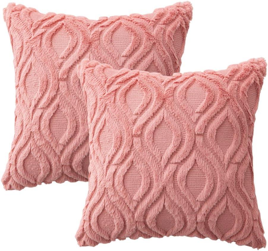 imageMIULEE Navy Blue Throw Pillow Covers 20x20 Inch Soft Winter Plush Faux Wool Couch Pillow Covers Set of 2 Decorative Farmhouse Boho Throw Pillows for Sofa Living Room BedCoral Red