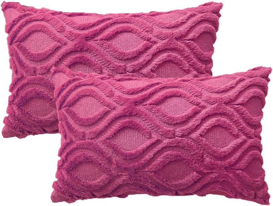 imageMIULEE Navy Blue Throw Pillow Covers 20x20 Inch Soft Winter Plush Faux Wool Couch Pillow Covers Set of 2 Decorative Farmhouse Boho Throw Pillows for Sofa Living Room BedHot Pink