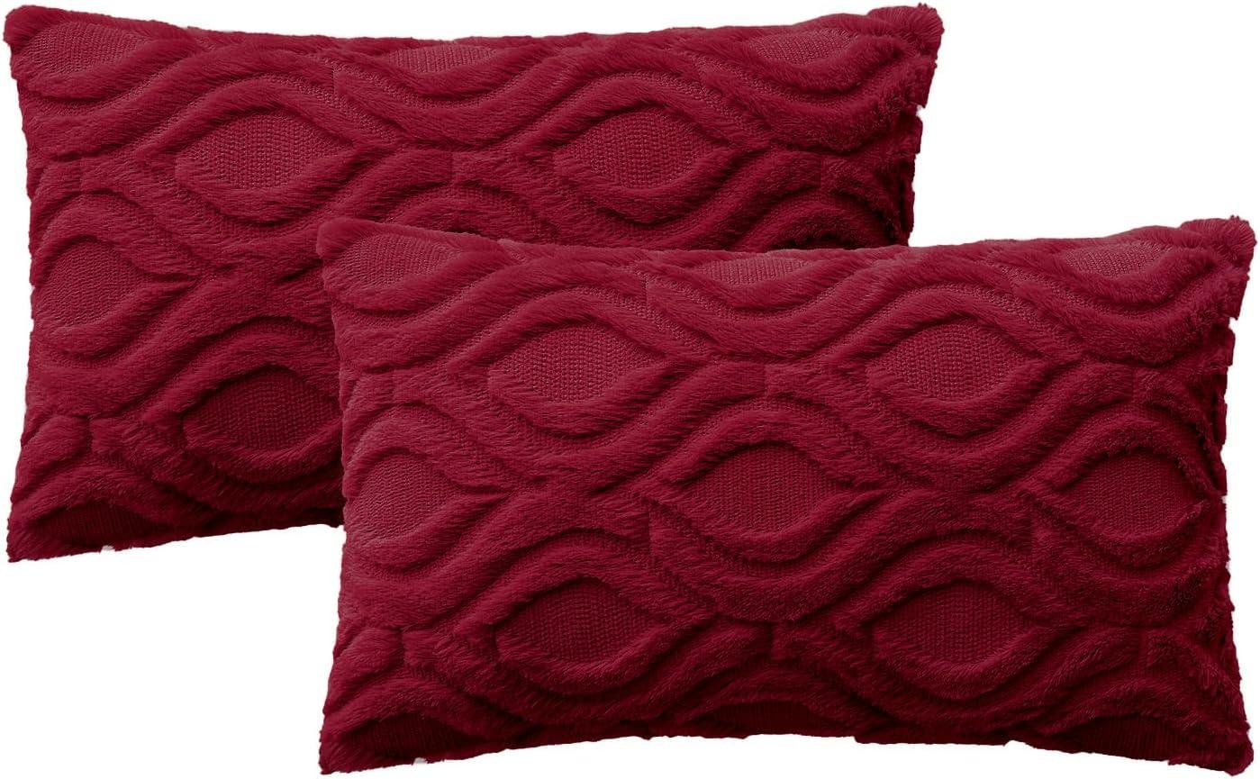 imageMIULEE Navy Blue Throw Pillow Covers 20x20 Inch Soft Winter Plush Faux Wool Couch Pillow Covers Set of 2 Decorative Farmhouse Boho Throw Pillows for Sofa Living Room BedWine Red