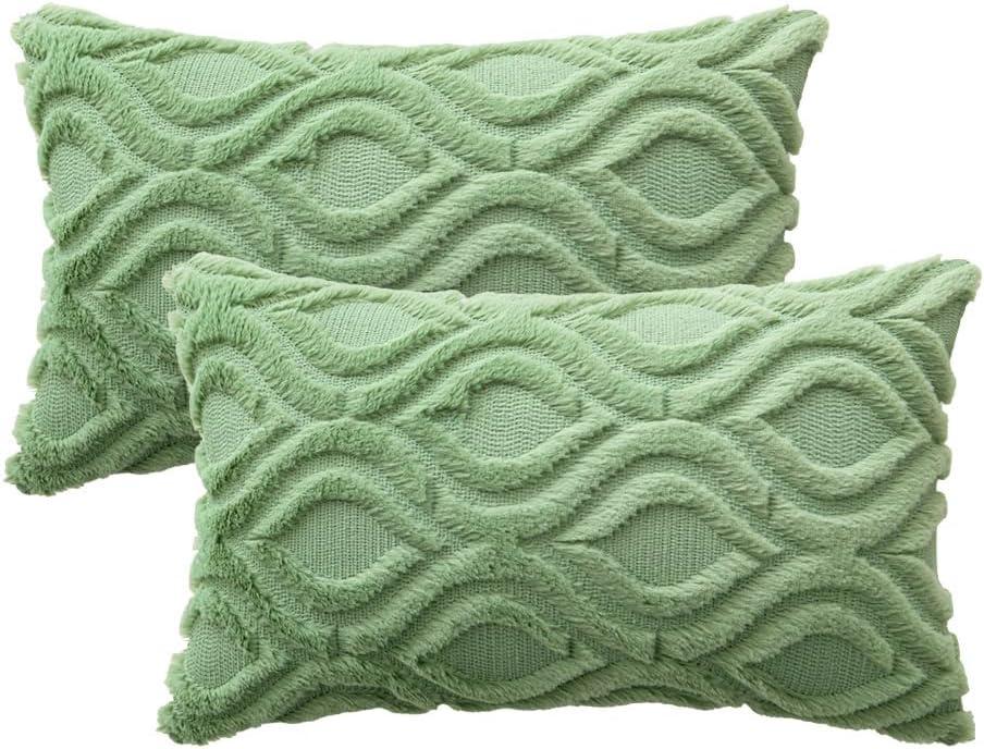 imageMIULEE Navy Blue Throw Pillow Covers 20x20 Inch Soft Winter Plush Faux Wool Couch Pillow Covers Set of 2 Decorative Farmhouse Boho Throw Pillows for Sofa Living Room BedSage Green