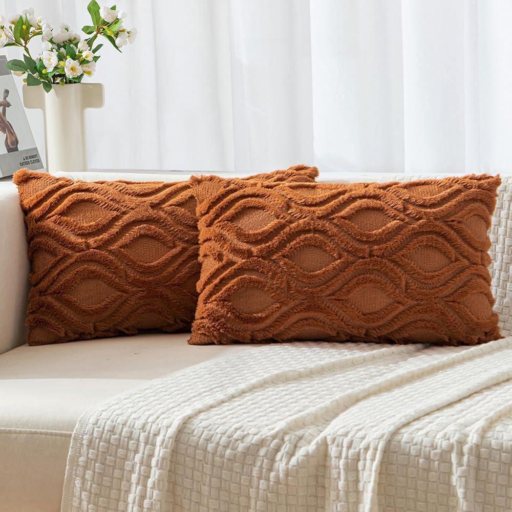 imageMIULEE Navy Blue Throw Pillow Covers 20x20 Inch Soft Winter Plush Faux Wool Couch Pillow Covers Set of 2 Decorative Farmhouse Boho Throw Pillows for Sofa Living Room BedBurnt Orange