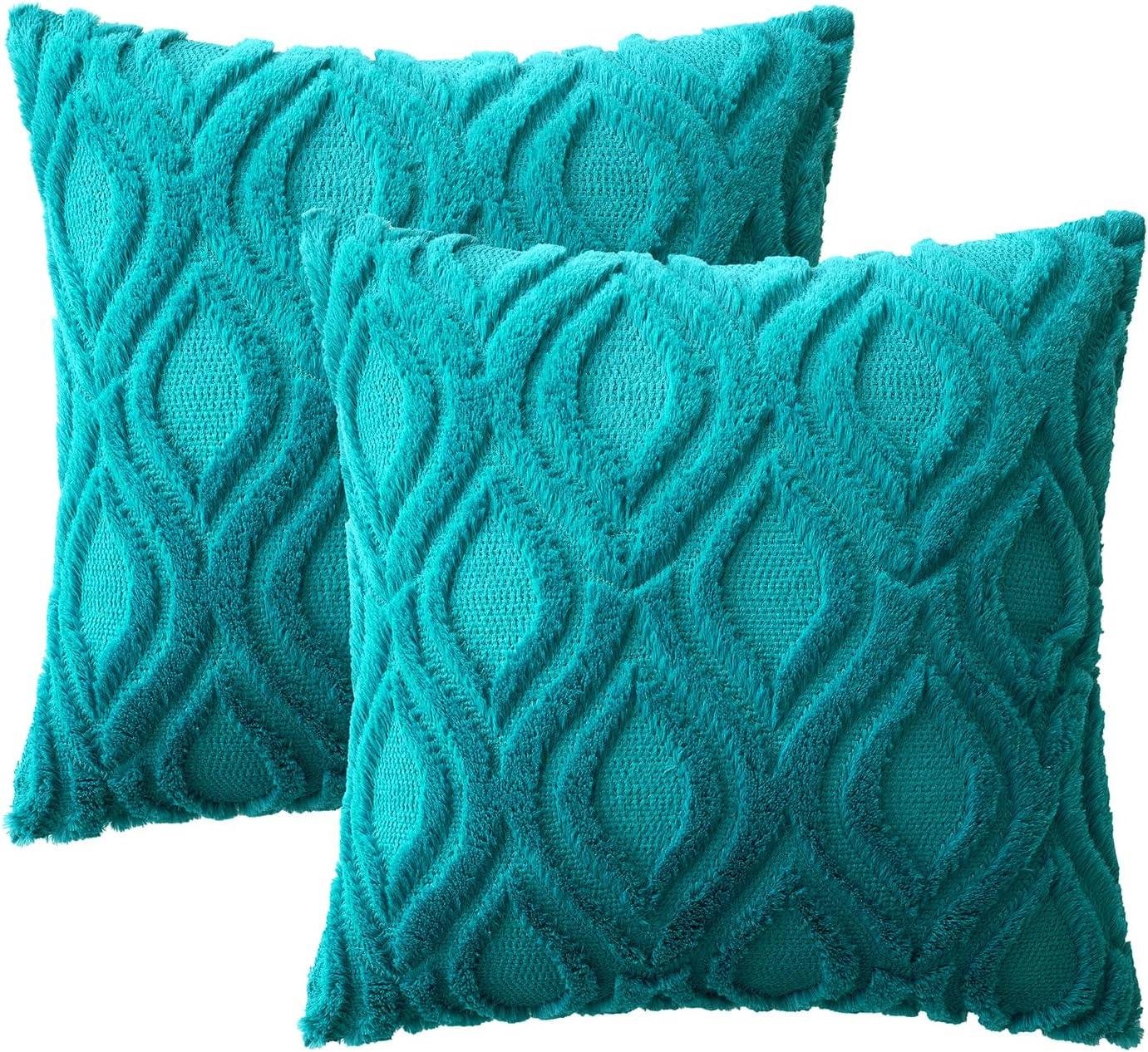 imageMIULEE Navy Blue Throw Pillow Covers 20x20 Inch Soft Winter Plush Faux Wool Couch Pillow Covers Set of 2 Decorative Farmhouse Boho Throw Pillows for Sofa Living Room BedTeal