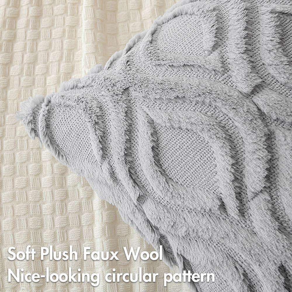 imageMIULEE Navy Blue Throw Pillow Covers 20x20 Inch Soft Winter Plush Faux Wool Couch Pillow Covers Set of 2 Decorative Farmhouse Boho Throw Pillows for Sofa Living Room BedLight Grey