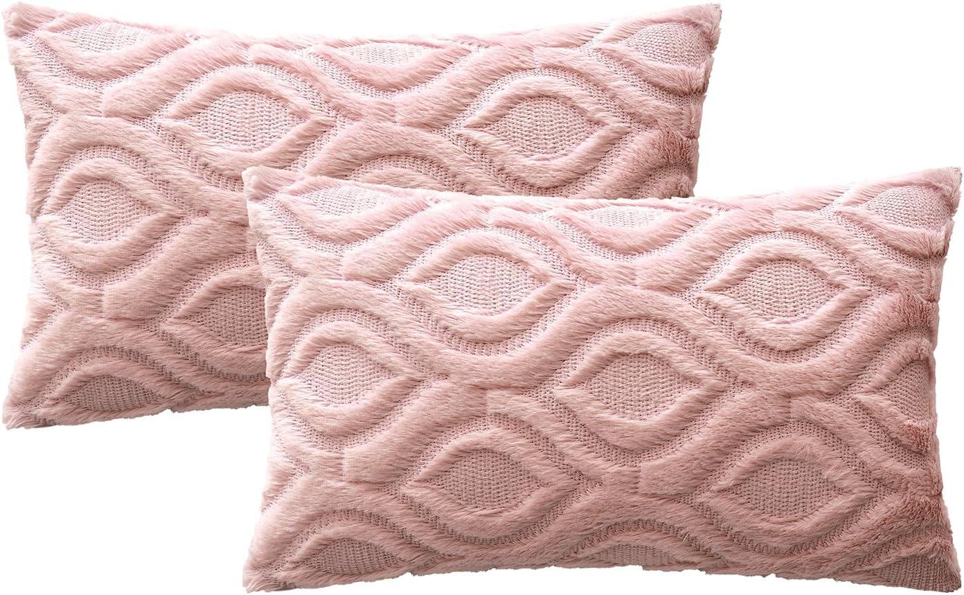imageMIULEE Navy Blue Throw Pillow Covers 20x20 Inch Soft Winter Plush Faux Wool Couch Pillow Covers Set of 2 Decorative Farmhouse Boho Throw Pillows for Sofa Living Room BedBlush Pink
