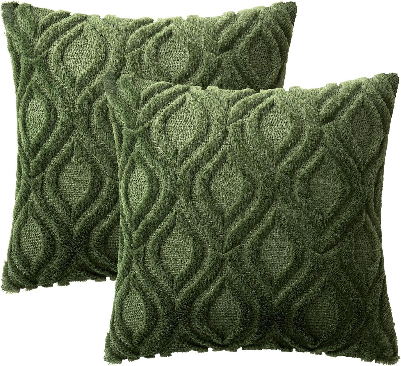 imageMIULEE Navy Blue Throw Pillow Covers 20x20 Inch Soft Winter Plush Faux Wool Couch Pillow Covers Set of 2 Decorative Farmhouse Boho Throw Pillows for Sofa Living Room BedMoss Green