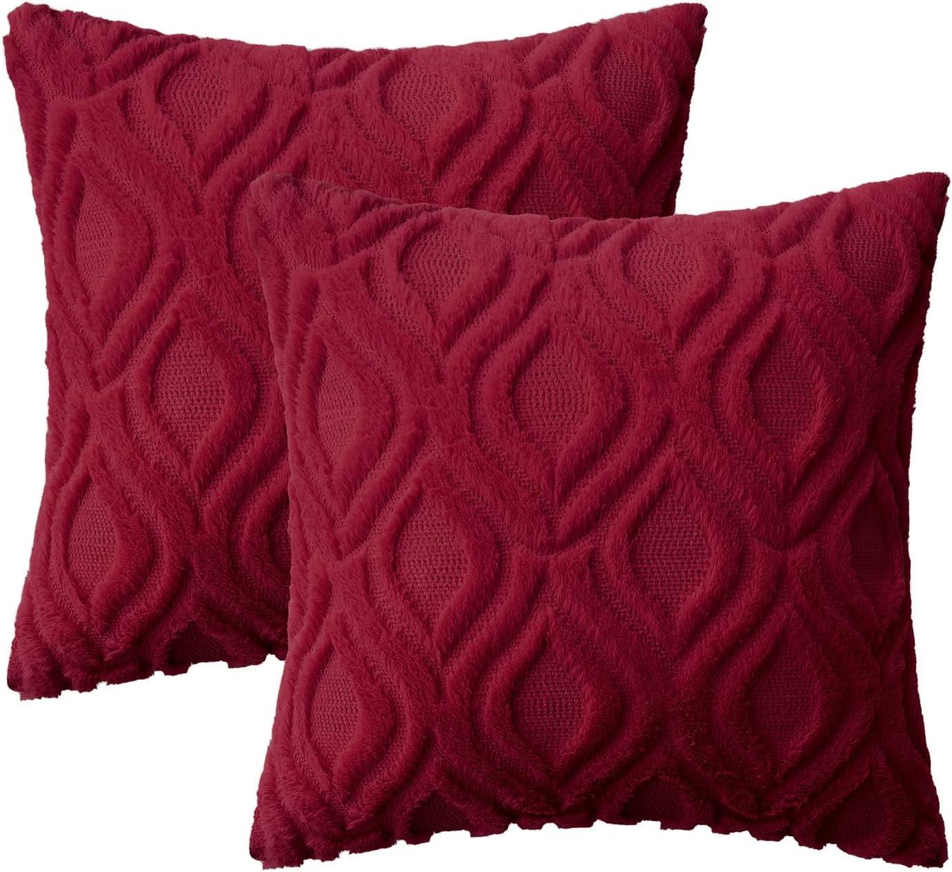 imageMIULEE Navy Blue Throw Pillow Covers 20x20 Inch Soft Winter Plush Faux Wool Couch Pillow Covers Set of 2 Decorative Farmhouse Boho Throw Pillows for Sofa Living Room BedWine Red