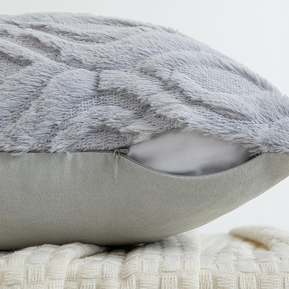 imageMIULEE Navy Blue Throw Pillow Covers 20x20 Inch Soft Winter Plush Faux Wool Couch Pillow Covers Set of 2 Decorative Farmhouse Boho Throw Pillows for Sofa Living Room BedLight Grey
