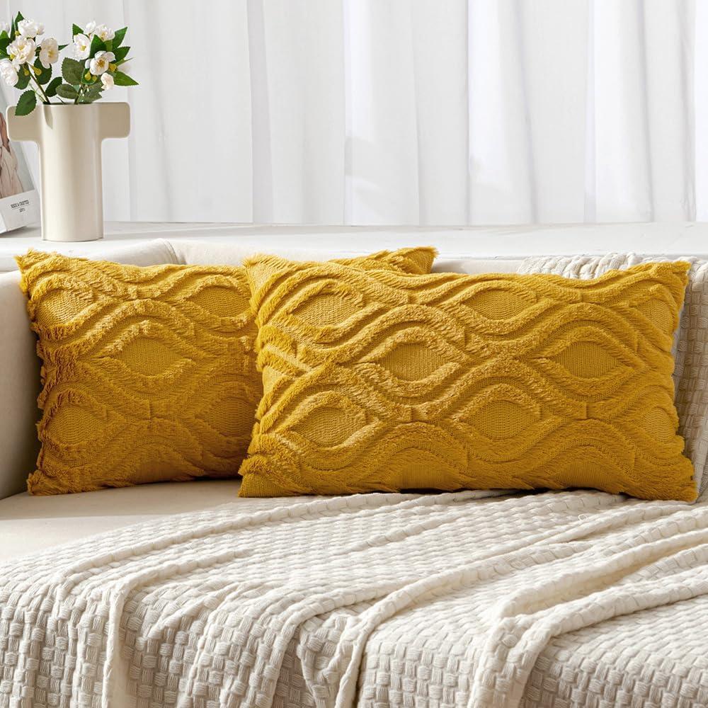 imageMIULEE Navy Blue Throw Pillow Covers 20x20 Inch Soft Winter Plush Faux Wool Couch Pillow Covers Set of 2 Decorative Farmhouse Boho Throw Pillows for Sofa Living Room BedMustard Yellow