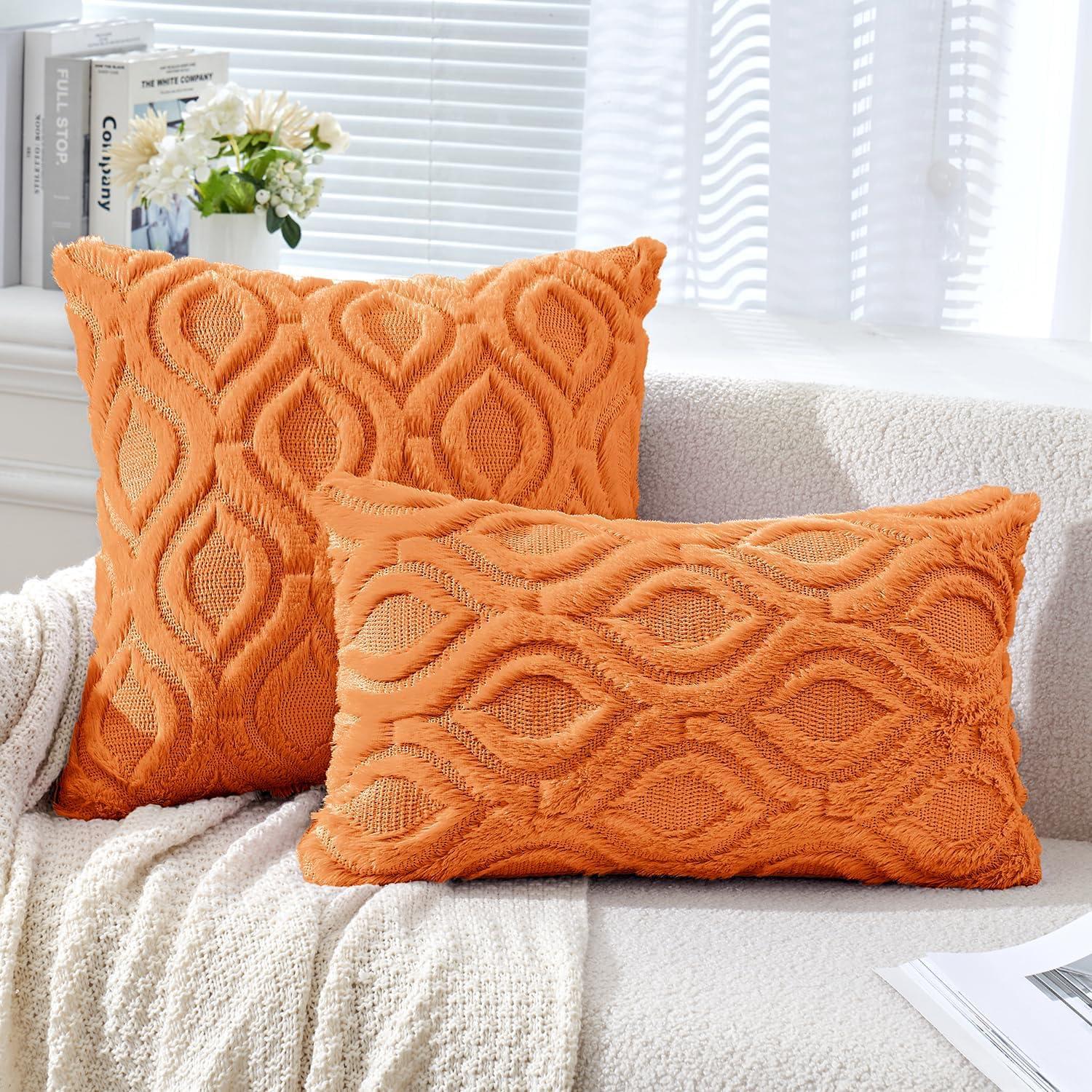 imageMIULEE Navy Blue Throw Pillow Covers 20x20 Inch Soft Winter Plush Faux Wool Couch Pillow Covers Set of 2 Decorative Farmhouse Boho Throw Pillows for Sofa Living Room BedBright Orange