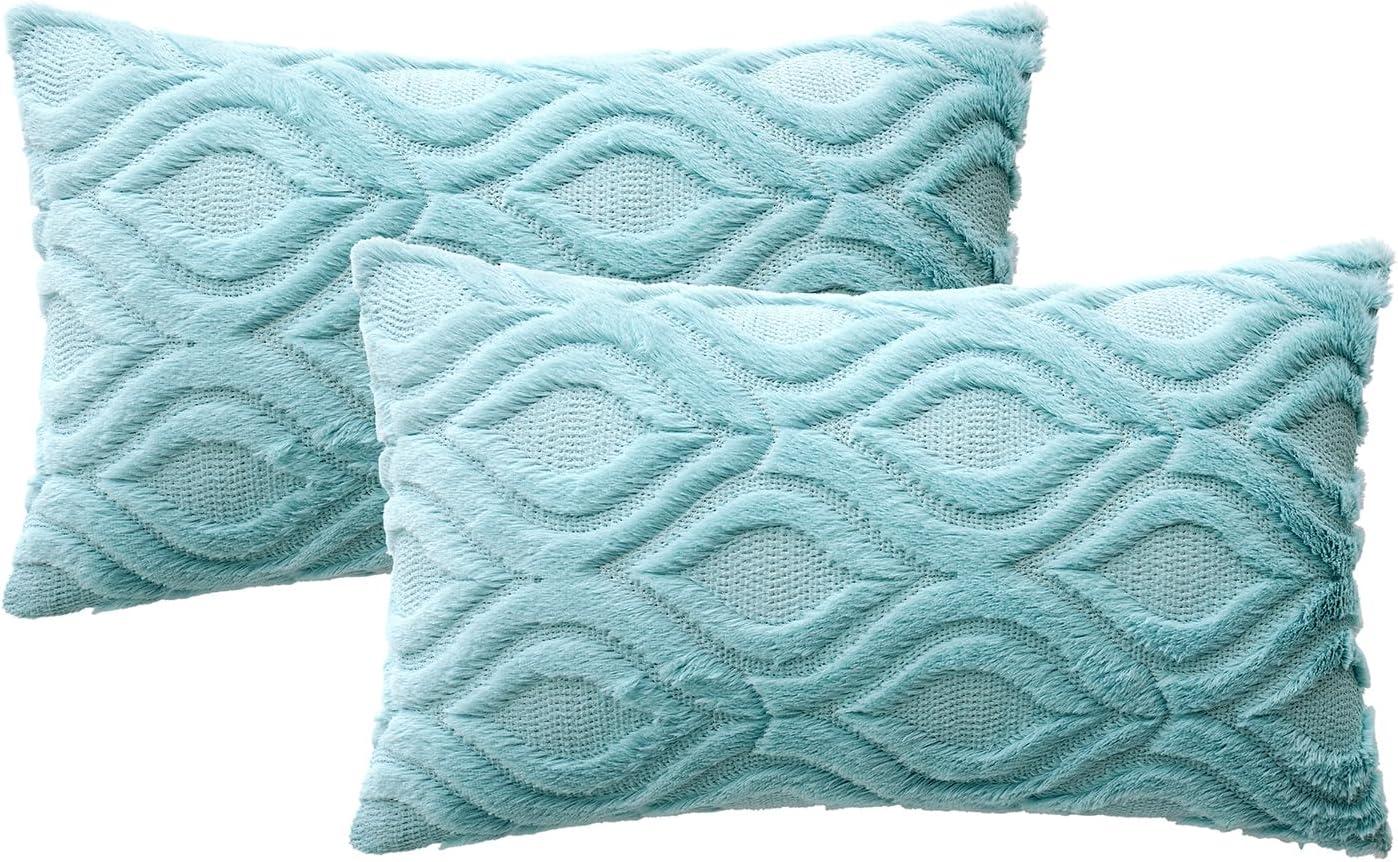 imageMIULEE Navy Blue Throw Pillow Covers 20x20 Inch Soft Winter Plush Faux Wool Couch Pillow Covers Set of 2 Decorative Farmhouse Boho Throw Pillows for Sofa Living Room BedSky Blue
