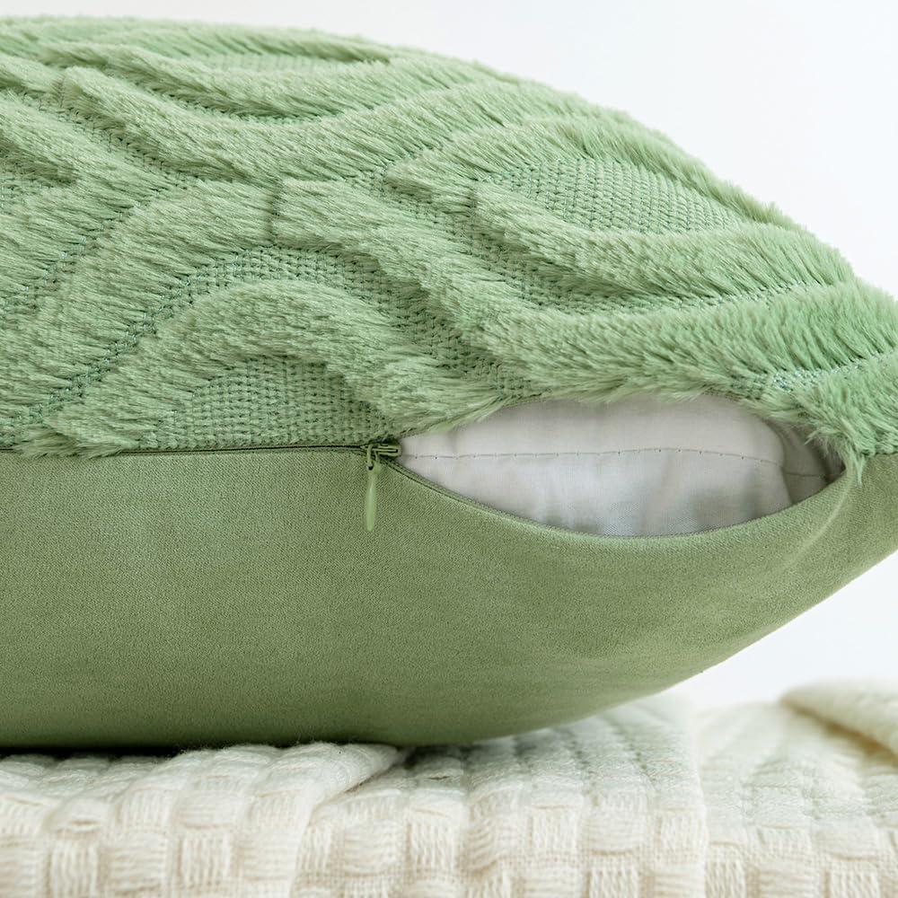 imageMIULEE Navy Blue Throw Pillow Covers 20x20 Inch Soft Winter Plush Faux Wool Couch Pillow Covers Set of 2 Decorative Farmhouse Boho Throw Pillows for Sofa Living Room BedSage Green