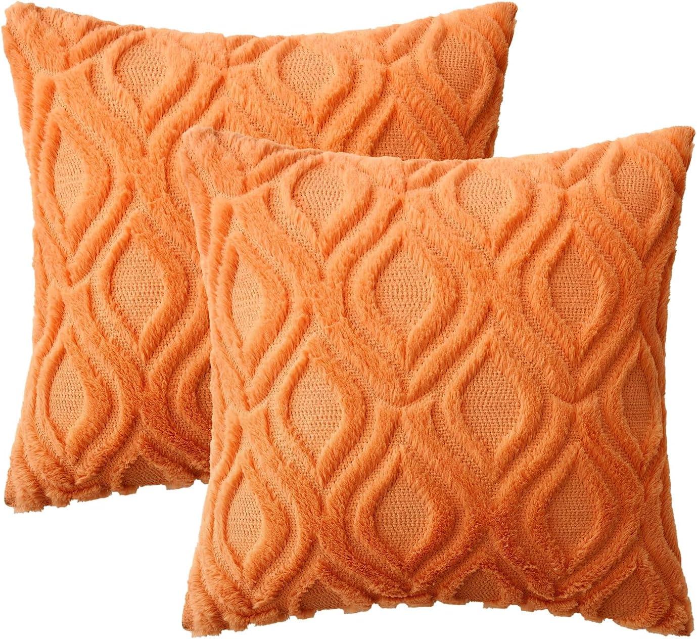 imageMIULEE Navy Blue Throw Pillow Covers 20x20 Inch Soft Winter Plush Faux Wool Couch Pillow Covers Set of 2 Decorative Farmhouse Boho Throw Pillows for Sofa Living Room BedBright Orange