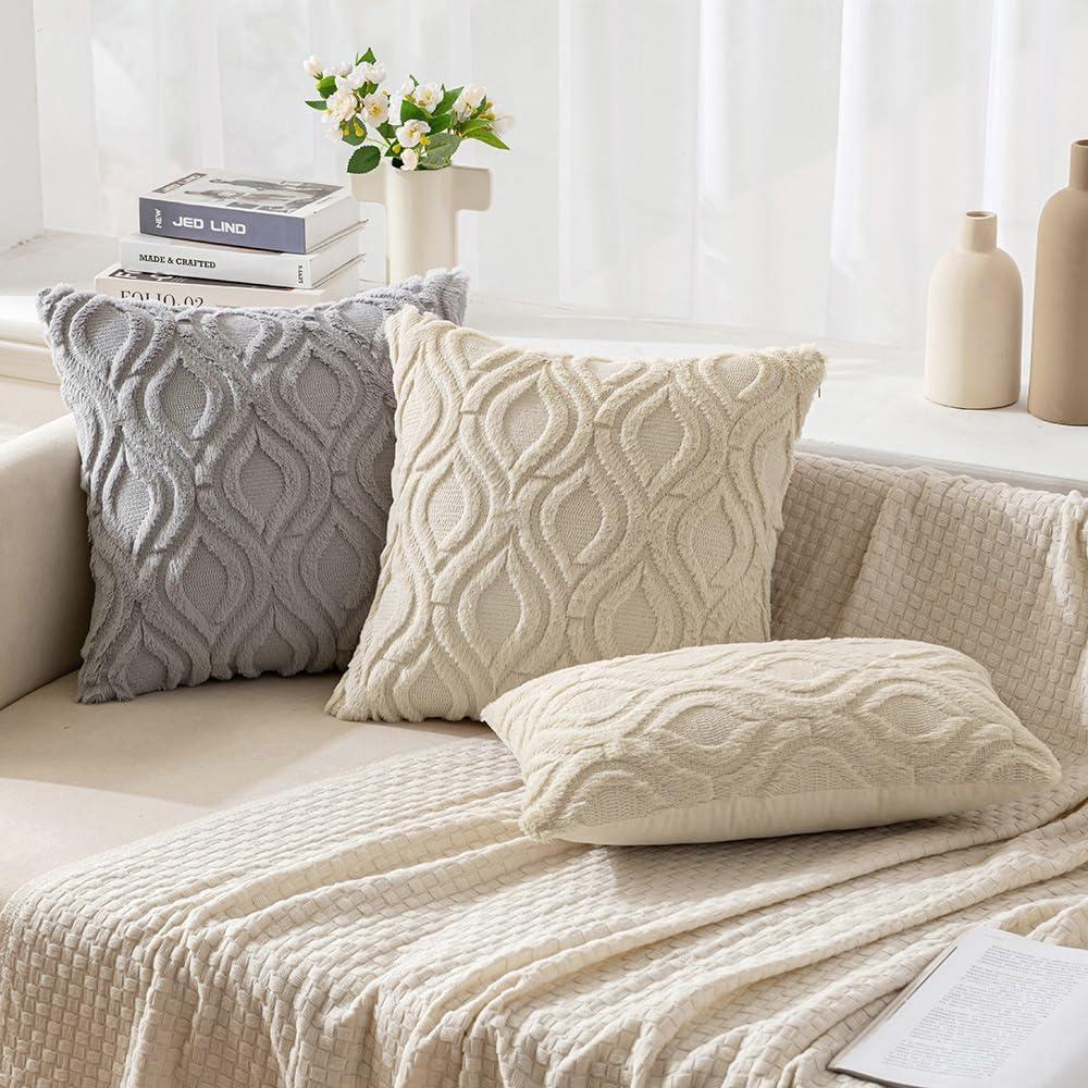 imageMIULEE Navy Blue Throw Pillow Covers 20x20 Inch Soft Winter Plush Faux Wool Couch Pillow Covers Set of 2 Decorative Farmhouse Boho Throw Pillows for Sofa Living Room BedLight Grey