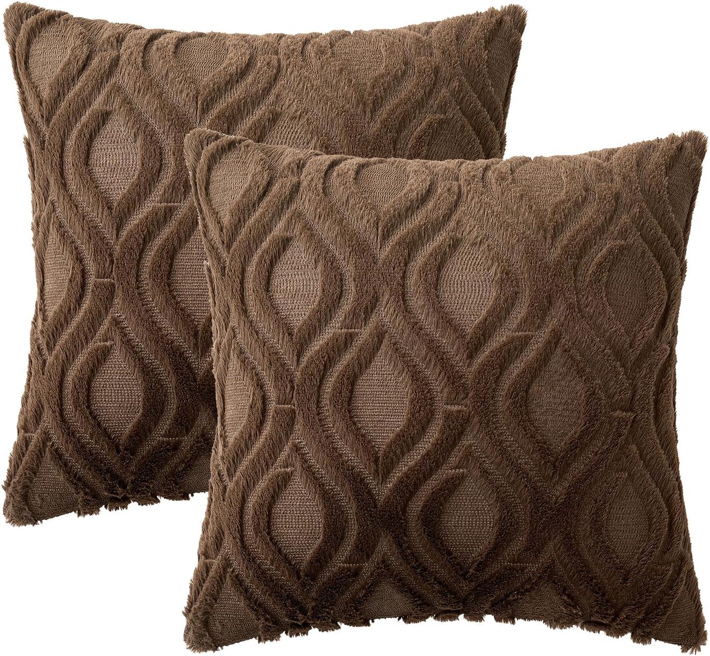 imageMIULEE Navy Blue Throw Pillow Covers 20x20 Inch Soft Winter Plush Faux Wool Couch Pillow Covers Set of 2 Decorative Farmhouse Boho Throw Pillows for Sofa Living Room BedDark Brown