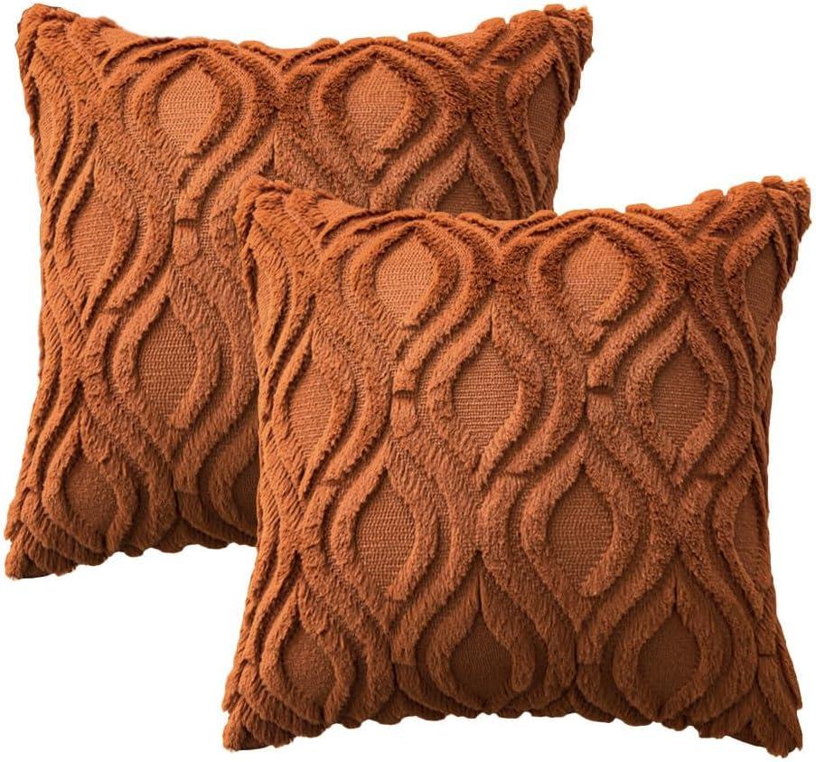 imageMIULEE Navy Blue Throw Pillow Covers 20x20 Inch Soft Winter Plush Faux Wool Couch Pillow Covers Set of 2 Decorative Farmhouse Boho Throw Pillows for Sofa Living Room BedBurnt Orange