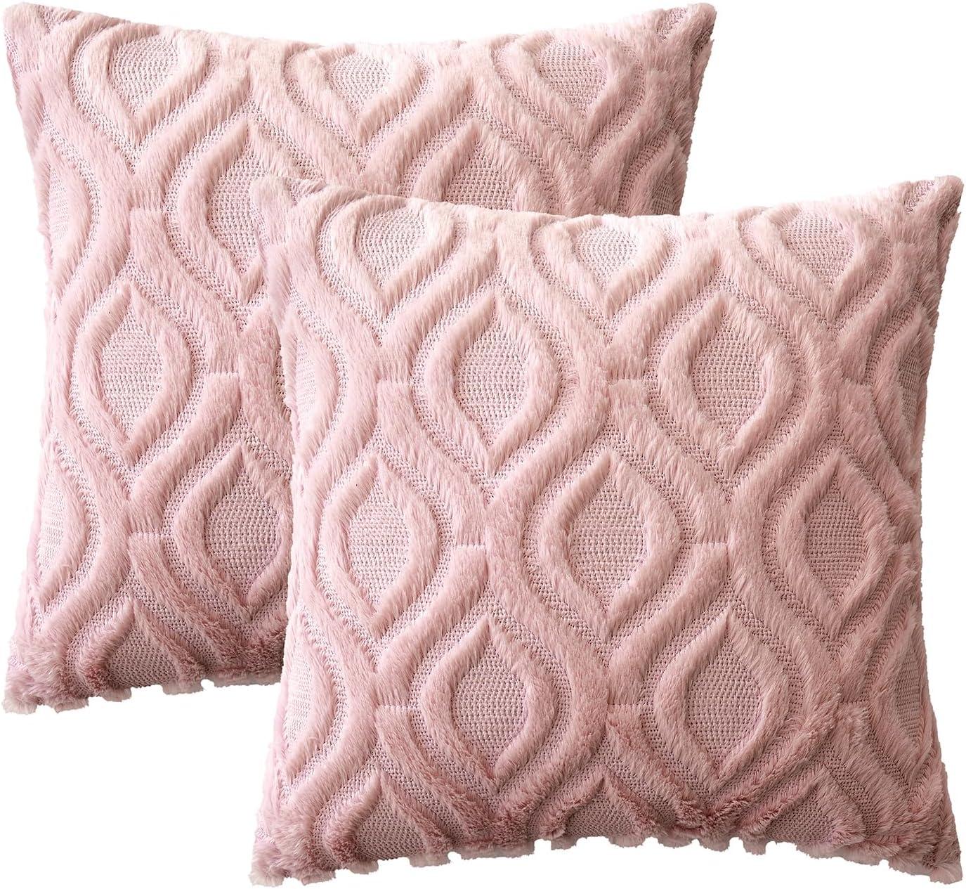 imageMIULEE Navy Blue Throw Pillow Covers 20x20 Inch Soft Winter Plush Faux Wool Couch Pillow Covers Set of 2 Decorative Farmhouse Boho Throw Pillows for Sofa Living Room BedBlush Pink