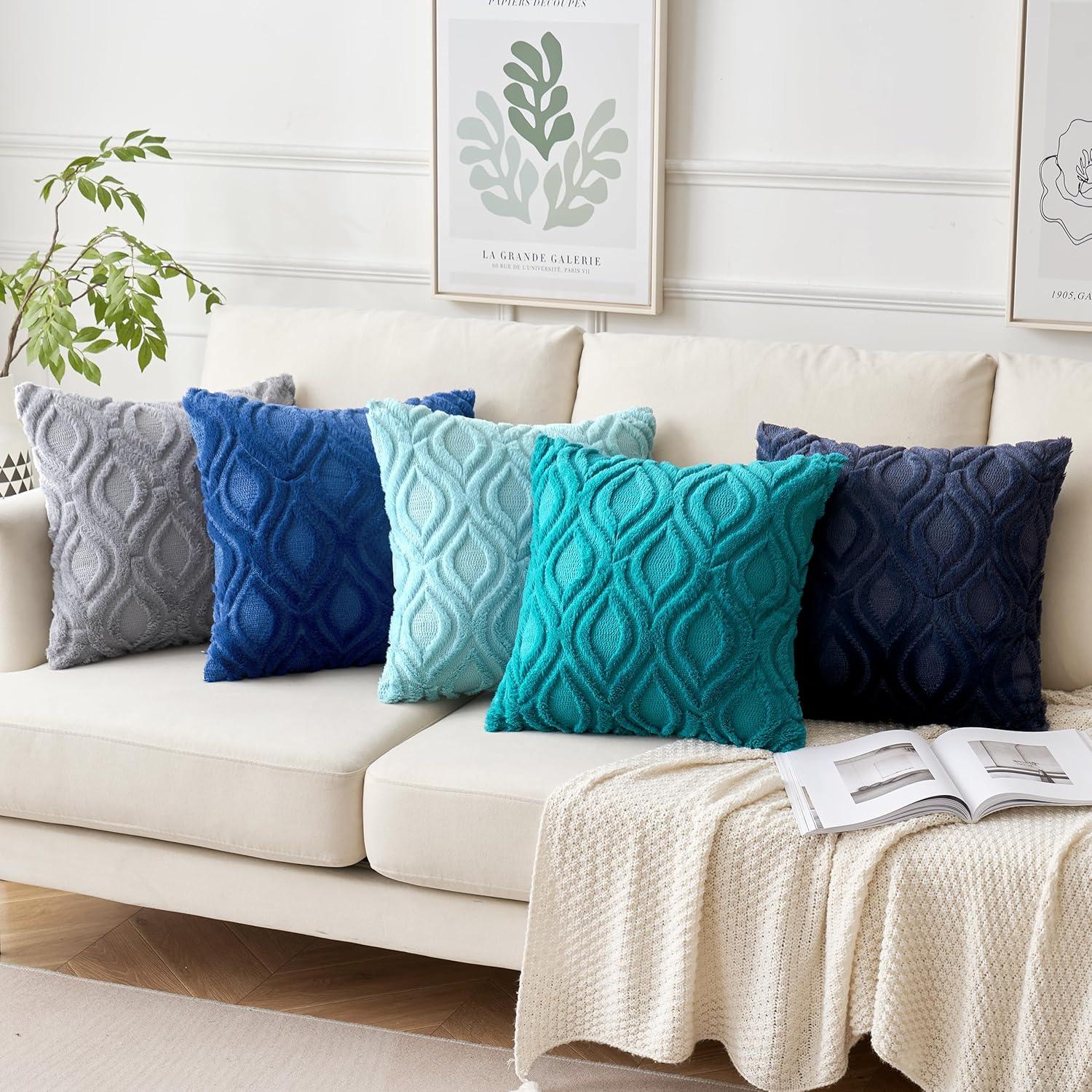 imageMIULEE Navy Blue Throw Pillow Covers 20x20 Inch Soft Winter Plush Faux Wool Couch Pillow Covers Set of 2 Decorative Farmhouse Boho Throw Pillows for Sofa Living Room BedDark Blue