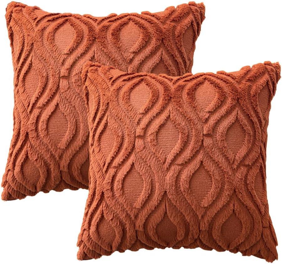 imageMIULEE Navy Blue Throw Pillow Covers 20x20 Inch Soft Winter Plush Faux Wool Couch Pillow Covers Set of 2 Decorative Farmhouse Boho Throw Pillows for Sofa Living Room BedRust