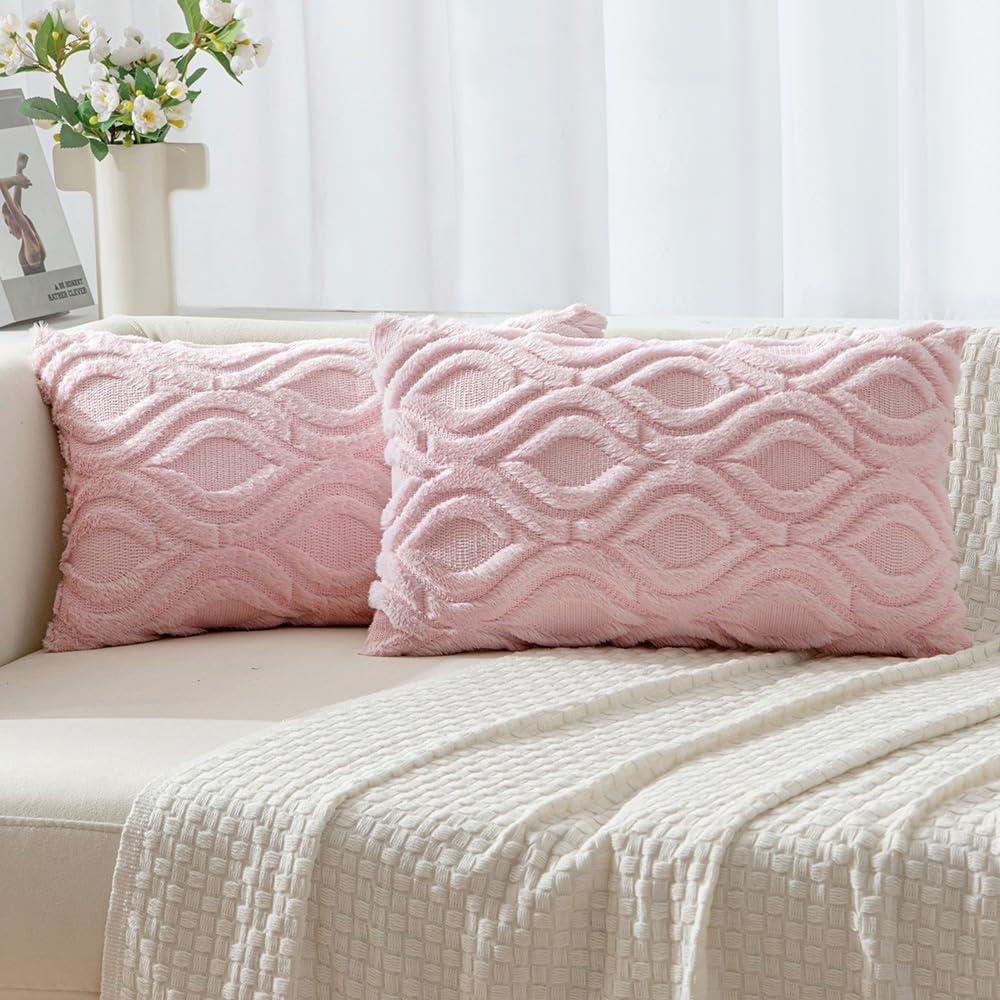 imageMIULEE Navy Blue Throw Pillow Covers 20x20 Inch Soft Winter Plush Faux Wool Couch Pillow Covers Set of 2 Decorative Farmhouse Boho Throw Pillows for Sofa Living Room BedLight Pink