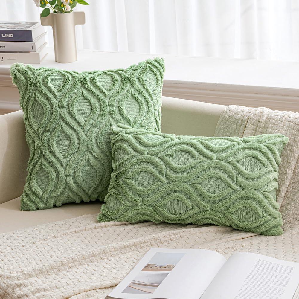 imageMIULEE Navy Blue Throw Pillow Covers 20x20 Inch Soft Winter Plush Faux Wool Couch Pillow Covers Set of 2 Decorative Farmhouse Boho Throw Pillows for Sofa Living Room BedSage Green