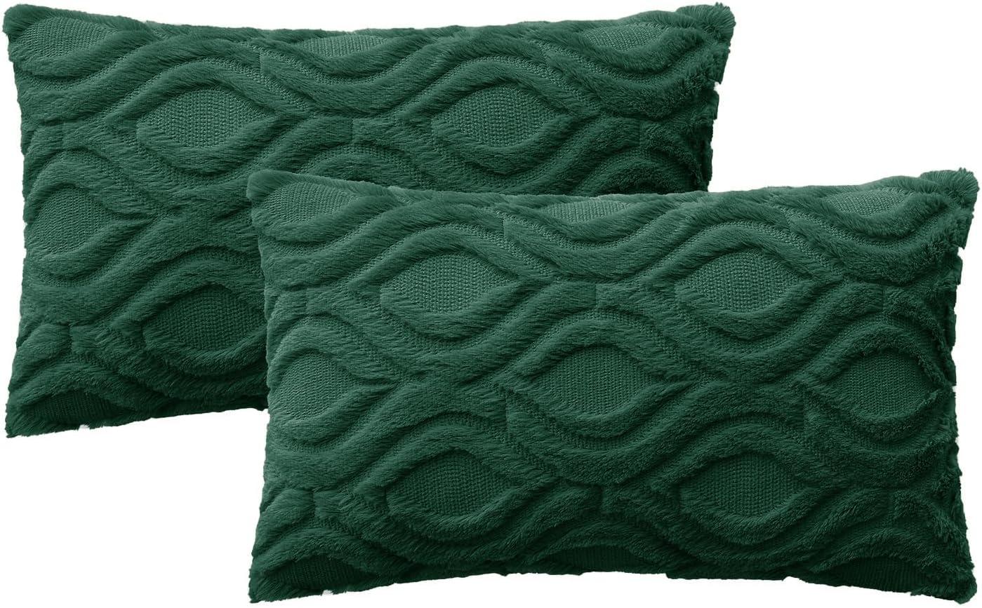 imageMIULEE Navy Blue Throw Pillow Covers 20x20 Inch Soft Winter Plush Faux Wool Couch Pillow Covers Set of 2 Decorative Farmhouse Boho Throw Pillows for Sofa Living Room BedDark Green