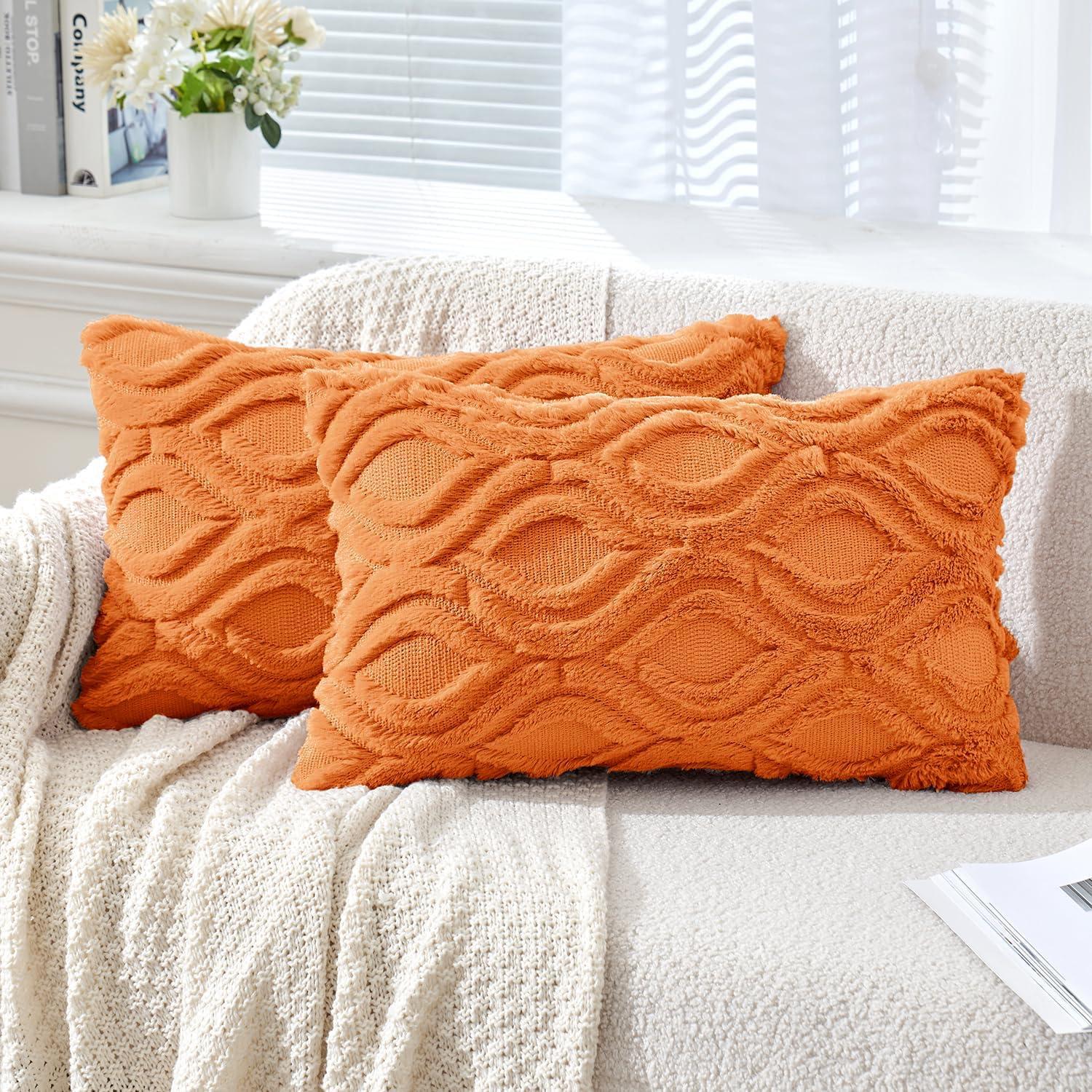 imageMIULEE Navy Blue Throw Pillow Covers 20x20 Inch Soft Winter Plush Faux Wool Couch Pillow Covers Set of 2 Decorative Farmhouse Boho Throw Pillows for Sofa Living Room BedBright Orange