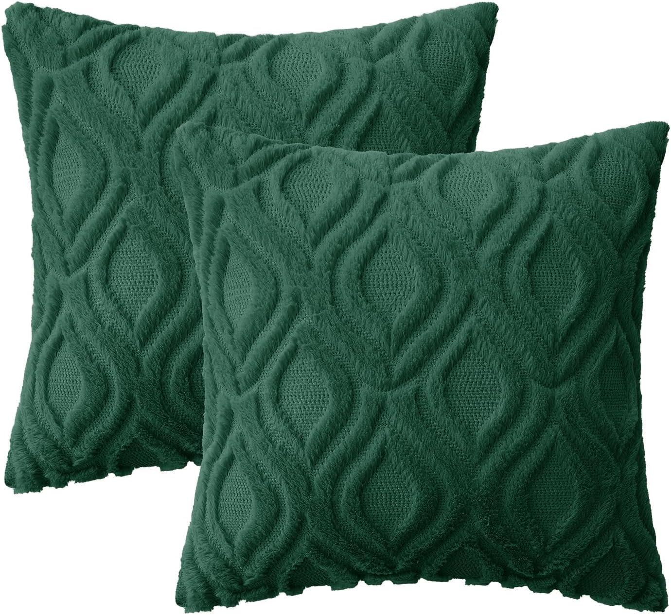 imageMIULEE Navy Blue Throw Pillow Covers 20x20 Inch Soft Winter Plush Faux Wool Couch Pillow Covers Set of 2 Decorative Farmhouse Boho Throw Pillows for Sofa Living Room BedDark Green