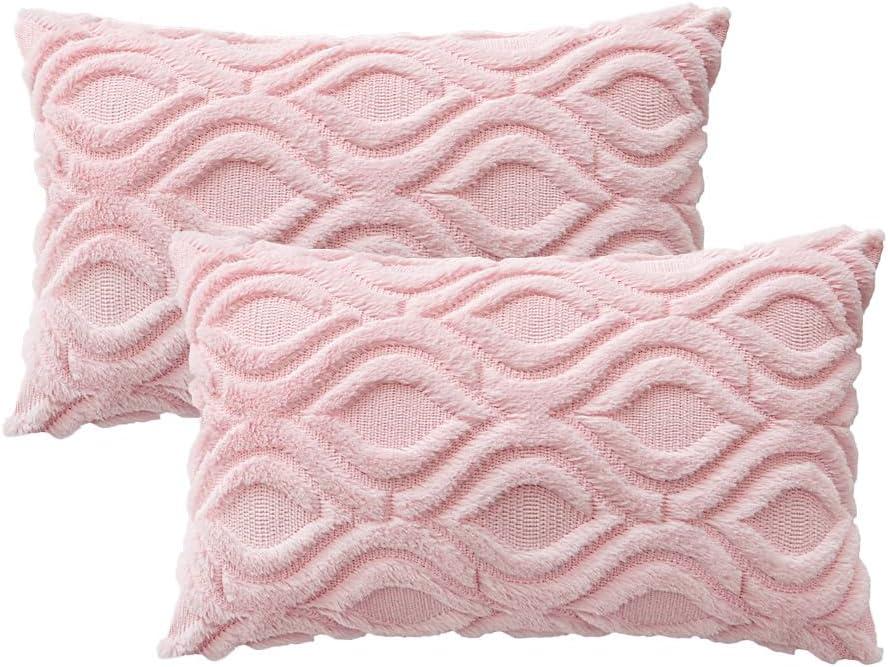imageMIULEE Navy Blue Throw Pillow Covers 20x20 Inch Soft Winter Plush Faux Wool Couch Pillow Covers Set of 2 Decorative Farmhouse Boho Throw Pillows for Sofa Living Room BedLight Pink