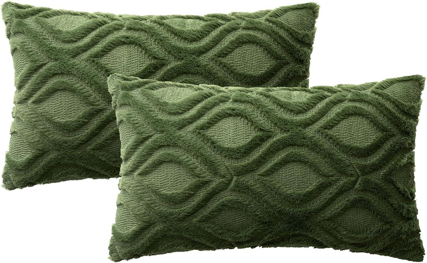 imageMIULEE Navy Blue Throw Pillow Covers 20x20 Inch Soft Winter Plush Faux Wool Couch Pillow Covers Set of 2 Decorative Farmhouse Boho Throw Pillows for Sofa Living Room BedMoss Green