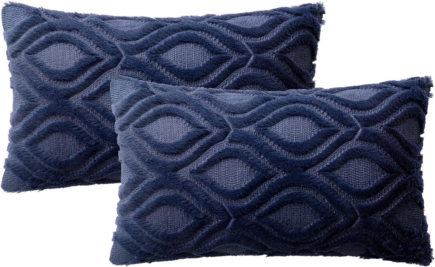 imageMIULEE Navy Blue Throw Pillow Covers 20x20 Inch Soft Winter Plush Faux Wool Couch Pillow Covers Set of 2 Decorative Farmhouse Boho Throw Pillows for Sofa Living Room BedNavy Blue