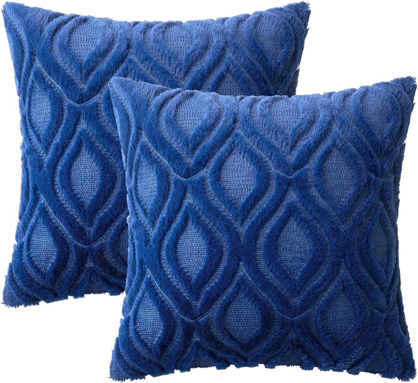 imageMIULEE Navy Blue Throw Pillow Covers 20x20 Inch Soft Winter Plush Faux Wool Couch Pillow Covers Set of 2 Decorative Farmhouse Boho Throw Pillows for Sofa Living Room BedDark Blue