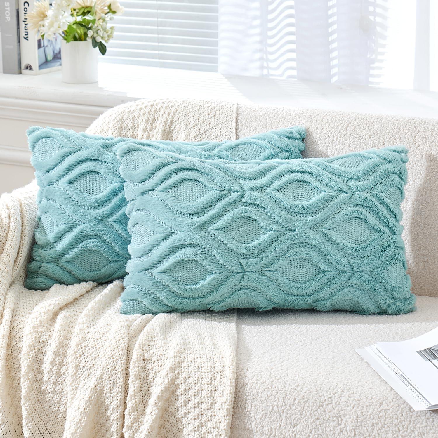 imageMIULEE Navy Blue Throw Pillow Covers 20x20 Inch Soft Winter Plush Faux Wool Couch Pillow Covers Set of 2 Decorative Farmhouse Boho Throw Pillows for Sofa Living Room BedSky Blue