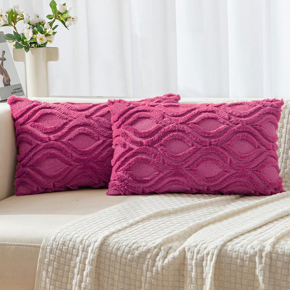 imageMIULEE Navy Blue Throw Pillow Covers 20x20 Inch Soft Winter Plush Faux Wool Couch Pillow Covers Set of 2 Decorative Farmhouse Boho Throw Pillows for Sofa Living Room BedHot Pink