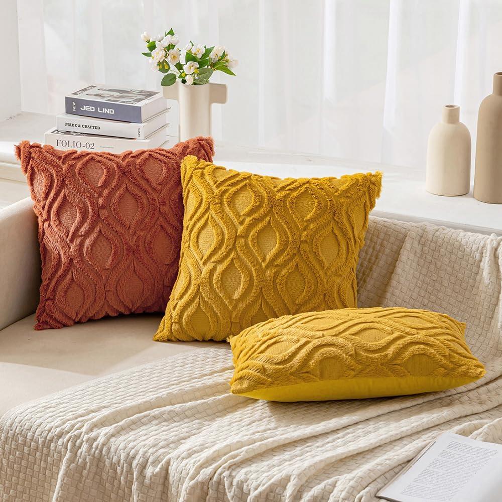 imageMIULEE Navy Blue Throw Pillow Covers 20x20 Inch Soft Winter Plush Faux Wool Couch Pillow Covers Set of 2 Decorative Farmhouse Boho Throw Pillows for Sofa Living Room BedMustard Yellow
