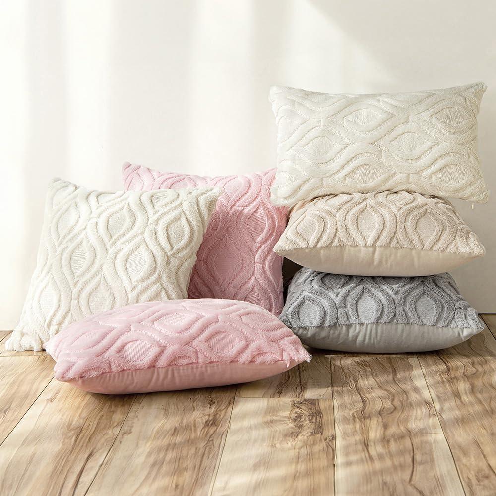 imageMIULEE Navy Blue Throw Pillow Covers 20x20 Inch Soft Winter Plush Faux Wool Couch Pillow Covers Set of 2 Decorative Farmhouse Boho Throw Pillows for Sofa Living Room BedLight Pink