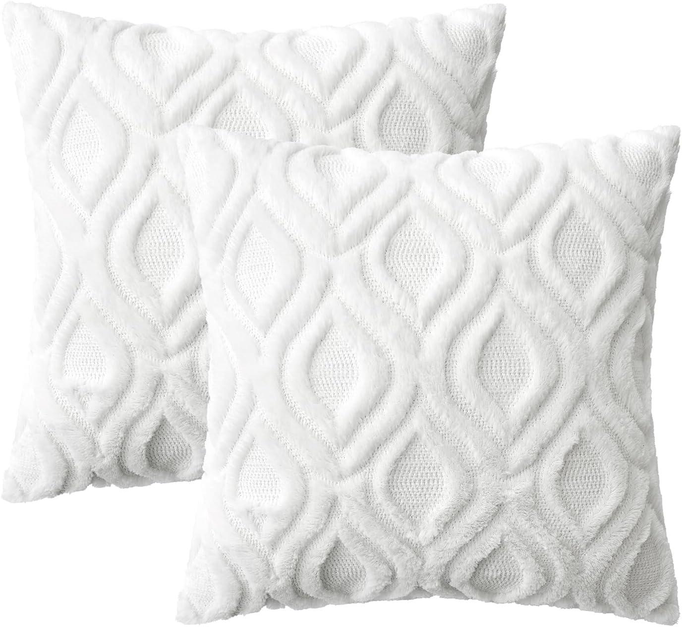 imageMIULEE Navy Blue Throw Pillow Covers 20x20 Inch Soft Winter Plush Faux Wool Couch Pillow Covers Set of 2 Decorative Farmhouse Boho Throw Pillows for Sofa Living Room BedPure White