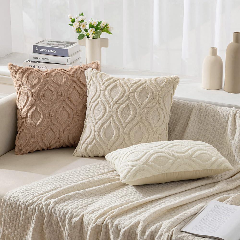 imageMIULEE Navy Blue Throw Pillow Covers 20x20 Inch Soft Winter Plush Faux Wool Couch Pillow Covers Set of 2 Decorative Farmhouse Boho Throw Pillows for Sofa Living Room BedLight Brown
