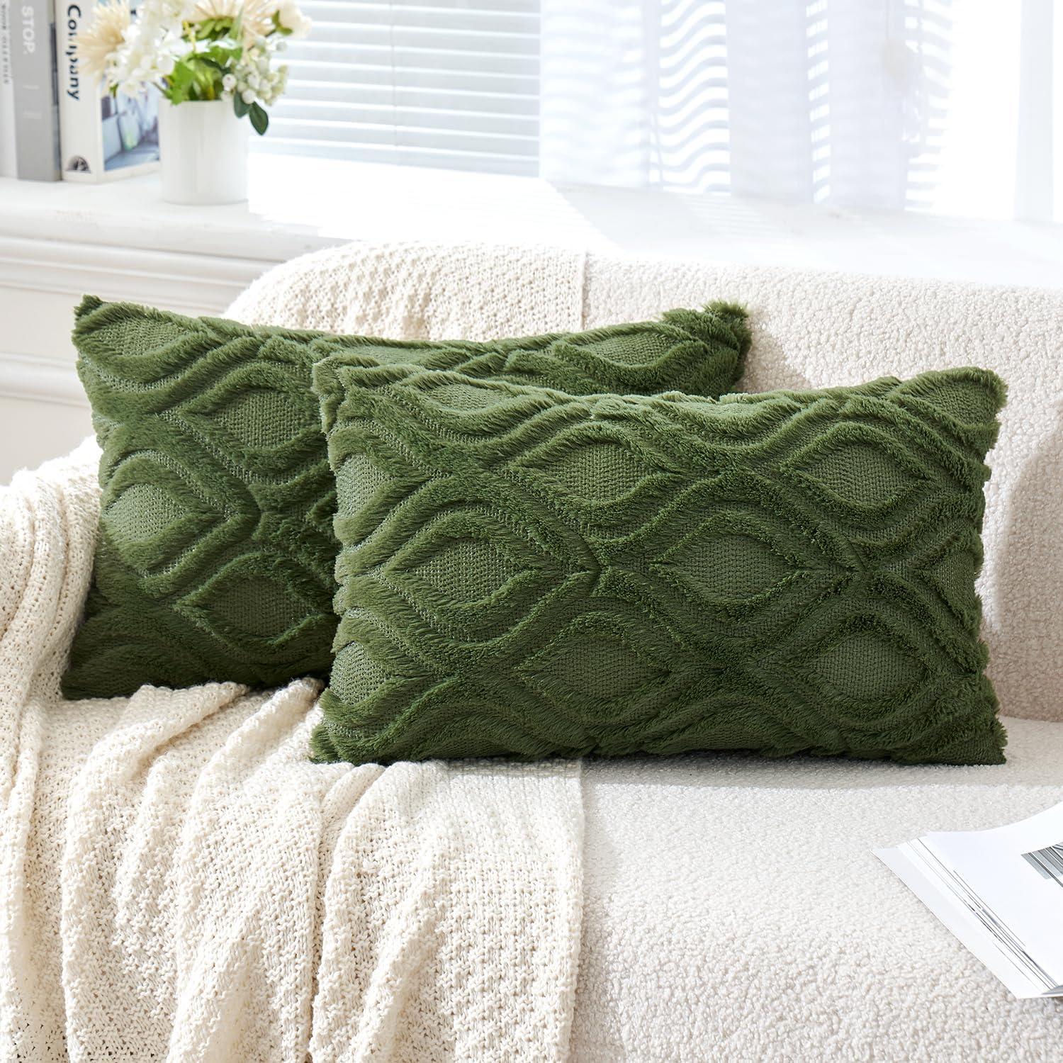 imageMIULEE Navy Blue Throw Pillow Covers 20x20 Inch Soft Winter Plush Faux Wool Couch Pillow Covers Set of 2 Decorative Farmhouse Boho Throw Pillows for Sofa Living Room BedMoss Green